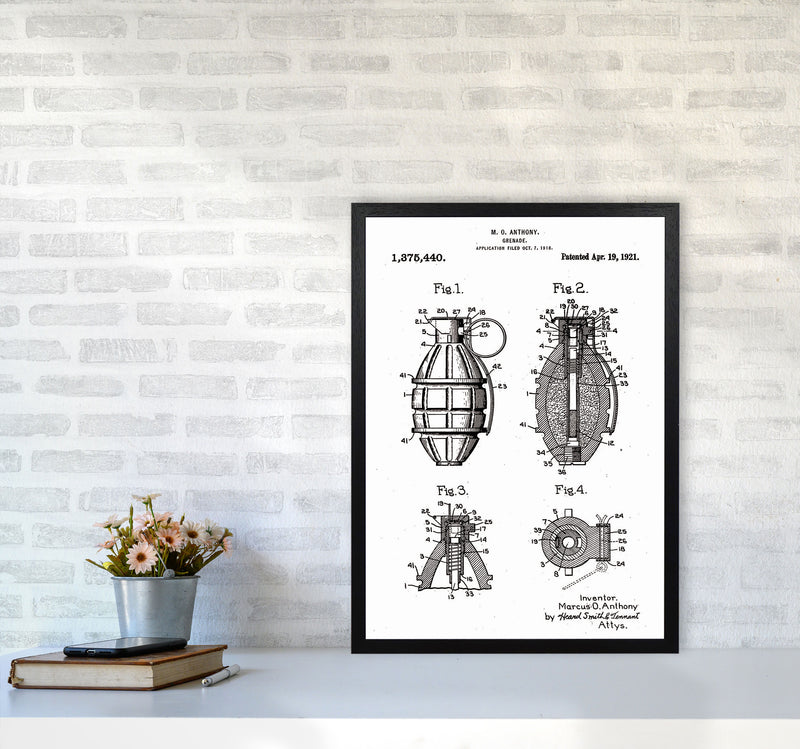 Grenade Patent Art Print by Jason Stanley A2 White Frame