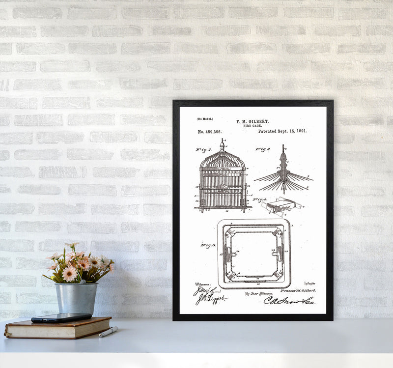 Bird Cage Patent Art Print by Jason Stanley A2 White Frame