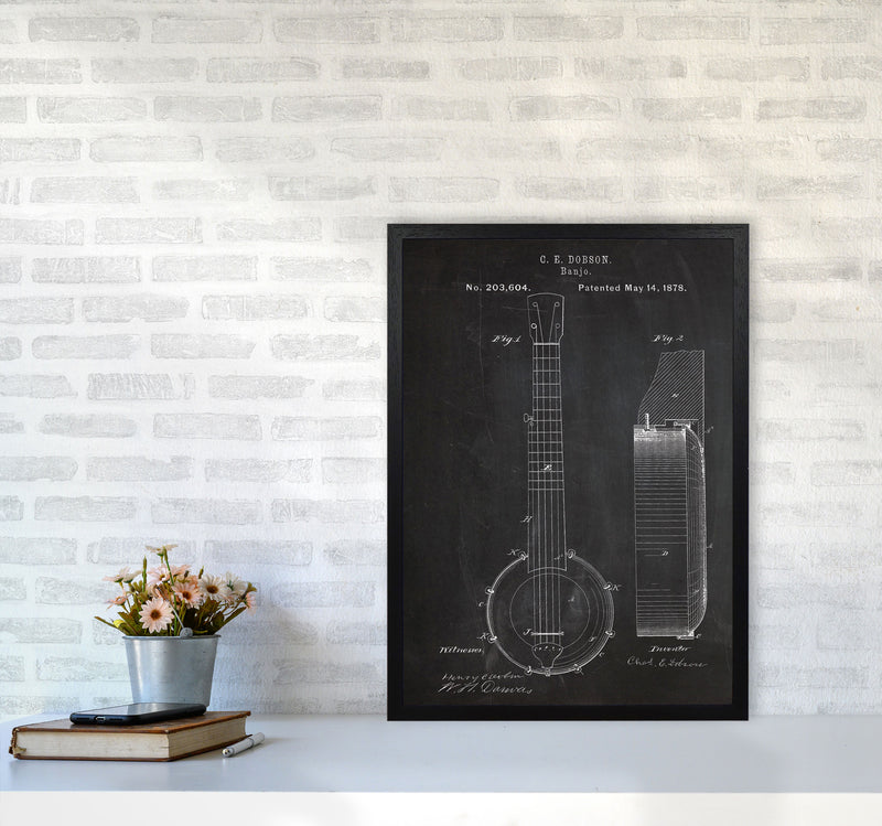 Banjo Patent Art Print by Jason Stanley A2 White Frame