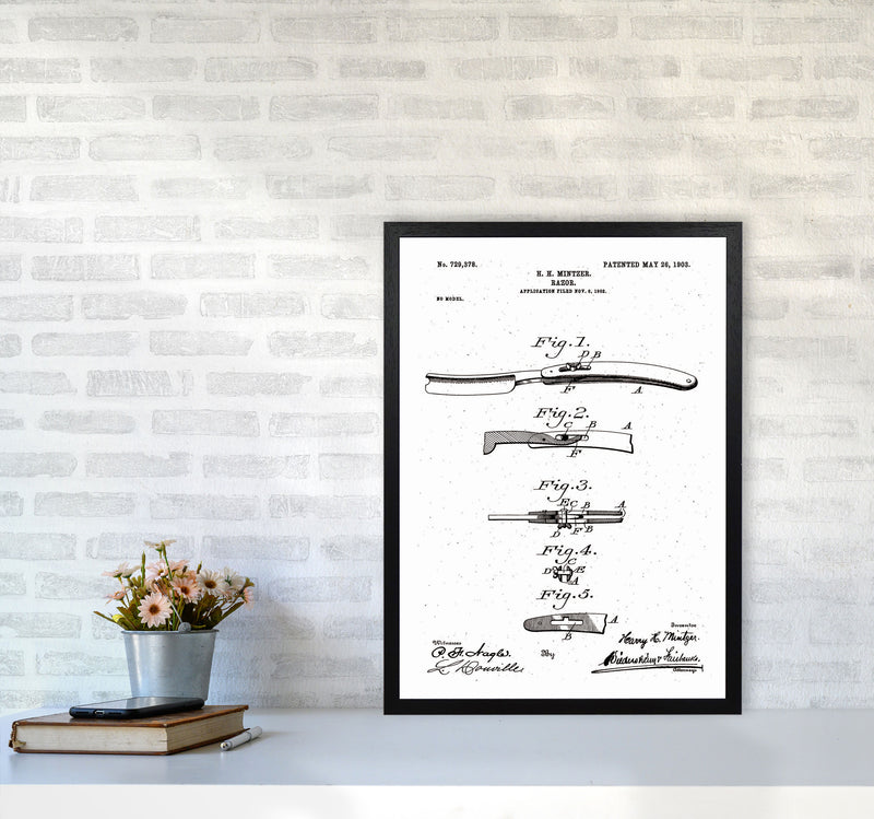 Razor Patent Art Print by Jason Stanley A2 White Frame