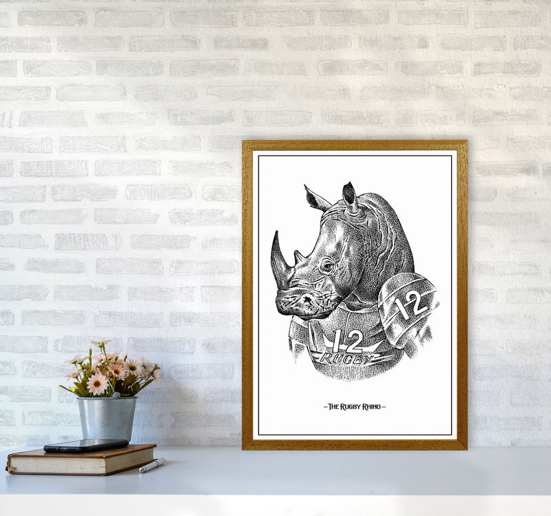 The Rugby Rhino Art Print by Jason Stanley A2 Print Only