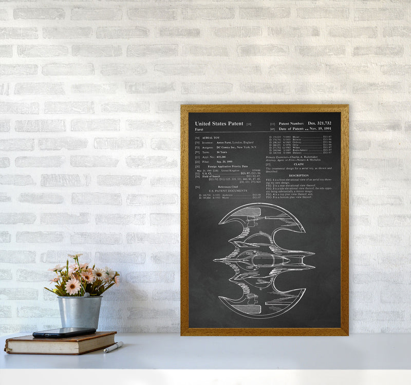 Batwing Patent Side View- Chalkboard Art Print by Jason Stanley A2 Print Only