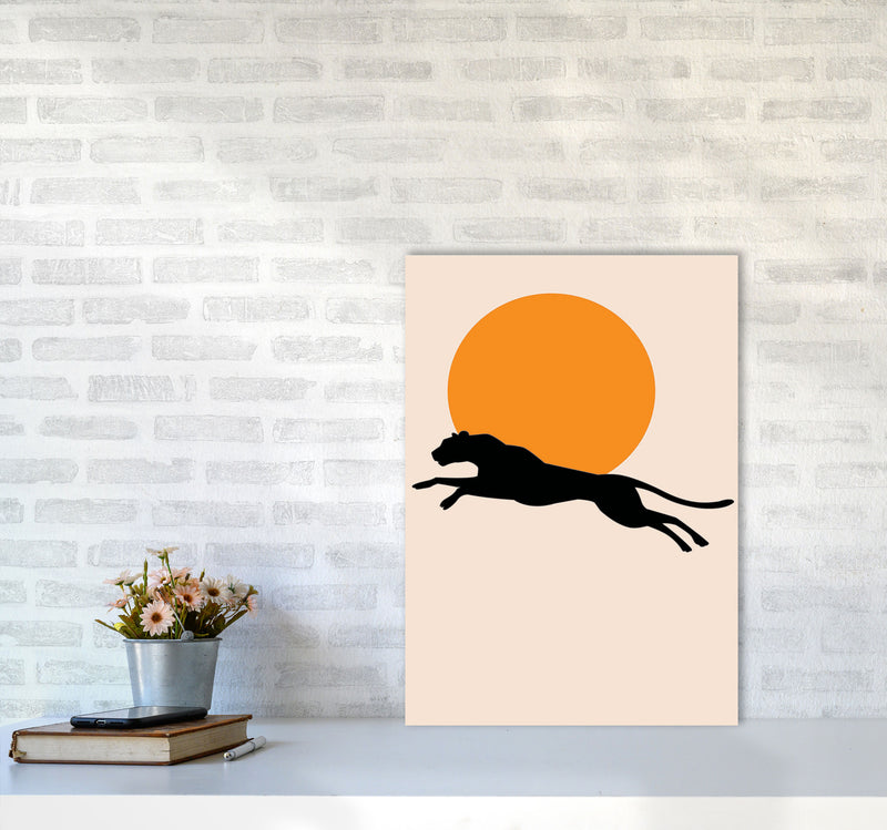 Leaping Leopard Sun Poster Art Print by Jason Stanley A2 Black Frame