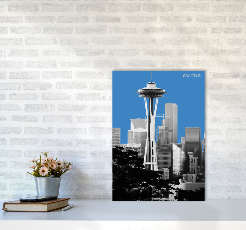 Halftone Seattle Blue Art Print by Jason Stanley A2 Black Frame