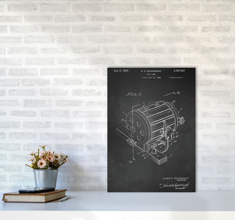 Cinema Spot Light Patent-Chalkboard Art Print by Jason Stanley A2 Black Frame