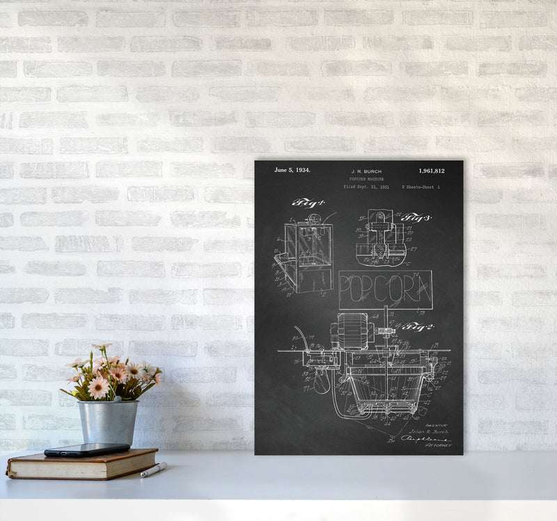 Popcorn Machine Patent 2-Chalkboard Art Print by Jason Stanley A2 Black Frame