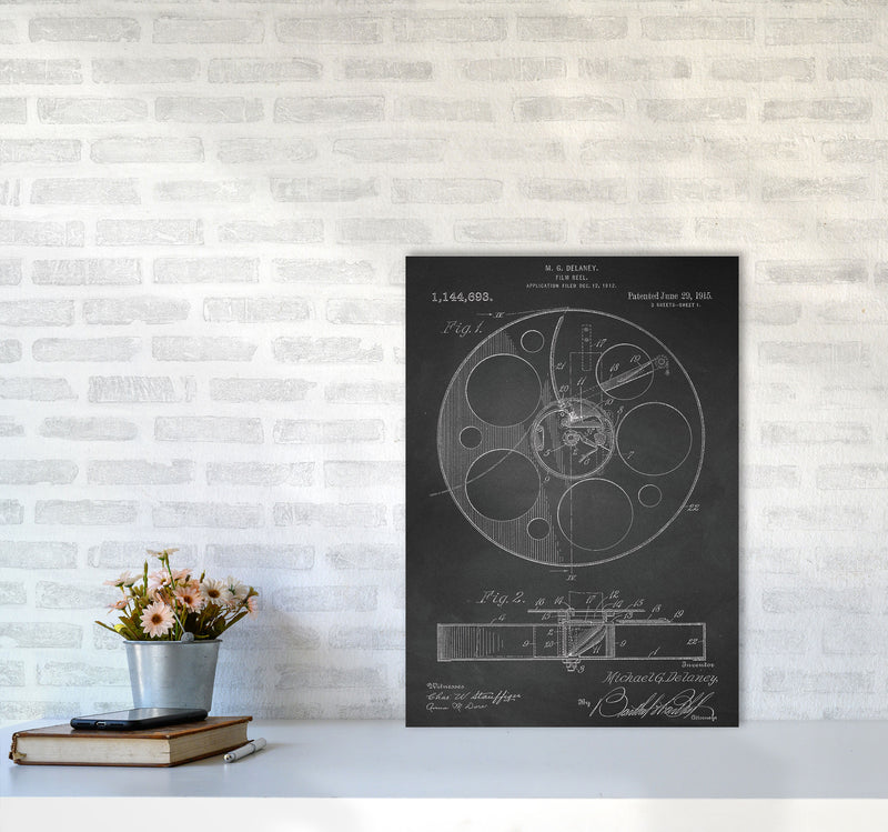 Film Reel Patent-Chalkboard Art Print by Jason Stanley A2 Black Frame