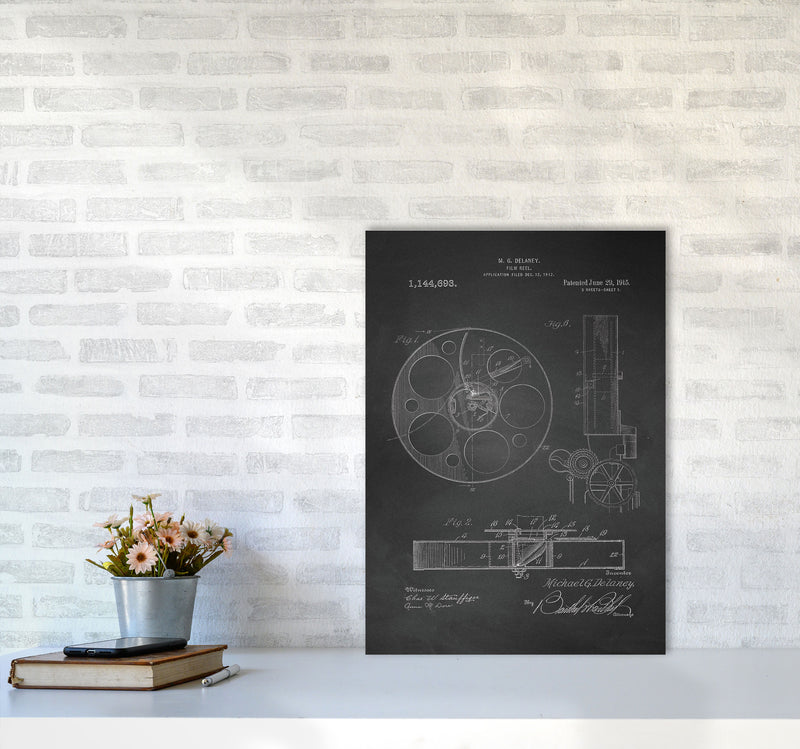 Film Reel Patent 2-Chalkboard Art Print by Jason Stanley A2 Black Frame