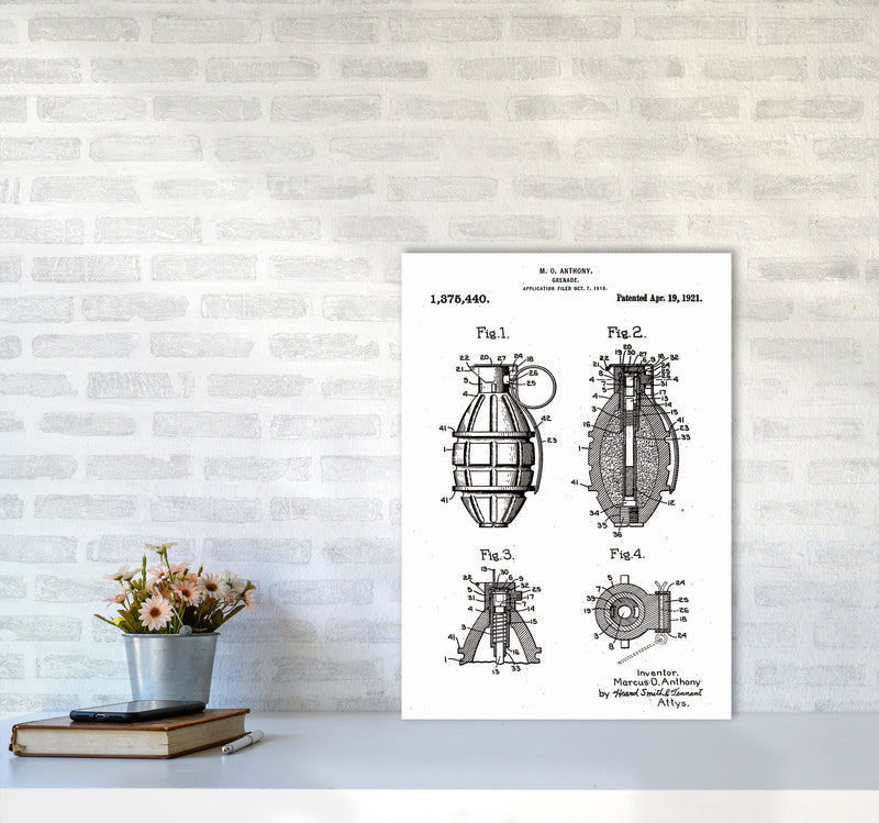 Grenade Patent Art Print by Jason Stanley A2 Black Frame