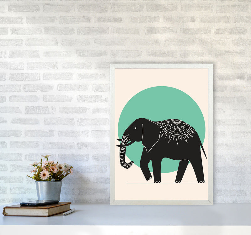 Elephant Green Moonlight Art Print by Jason Stanley A2 Oak Frame