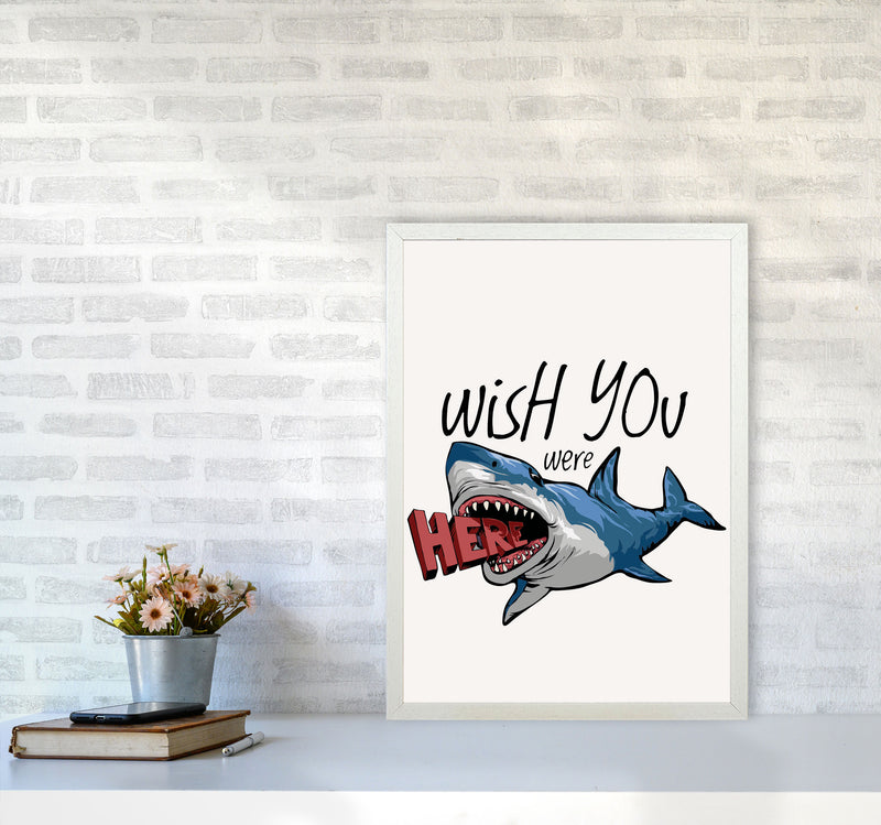 Wish You Were Here Shark Art Print by Jason Stanley A2 Oak Frame