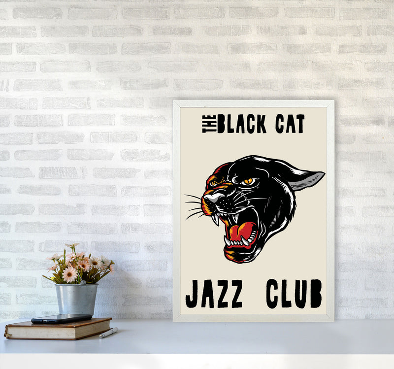 The Black Cat Jazz Club Art Print by Jason Stanley A2 Oak Frame
