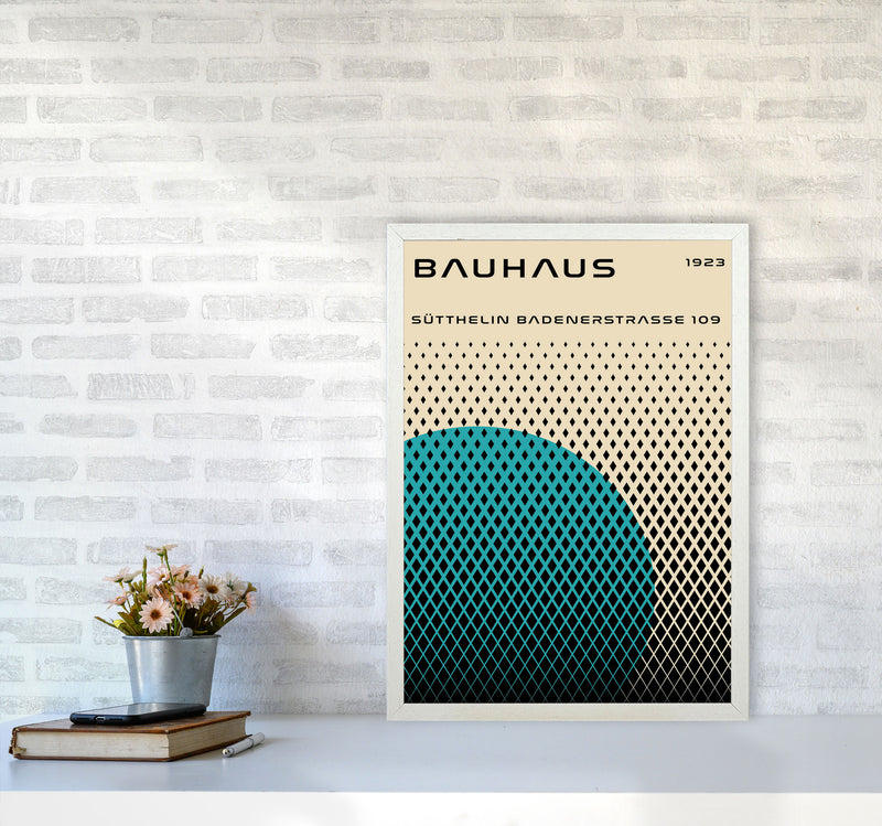 Bauhaus Geometric Teal Art Print by Jason Stanley A2 Oak Frame