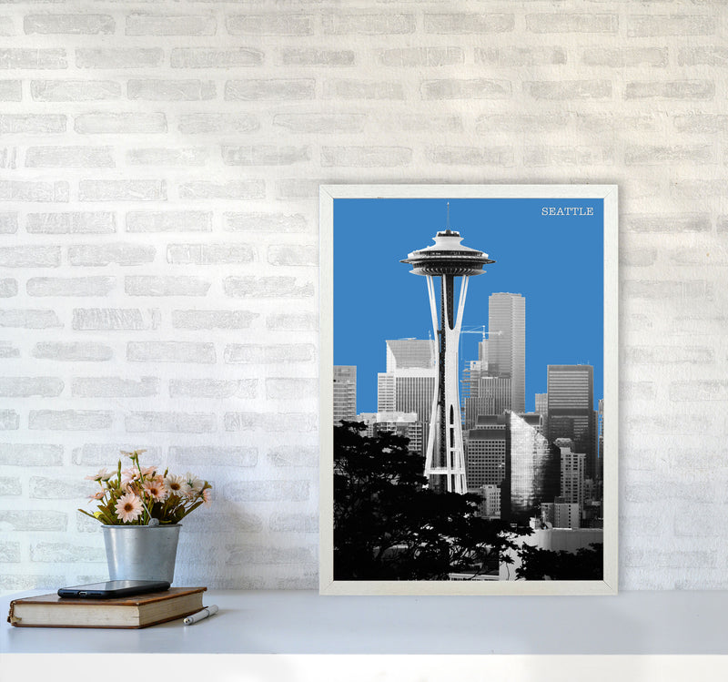 Halftone Seattle Blue Art Print by Jason Stanley A2 Oak Frame
