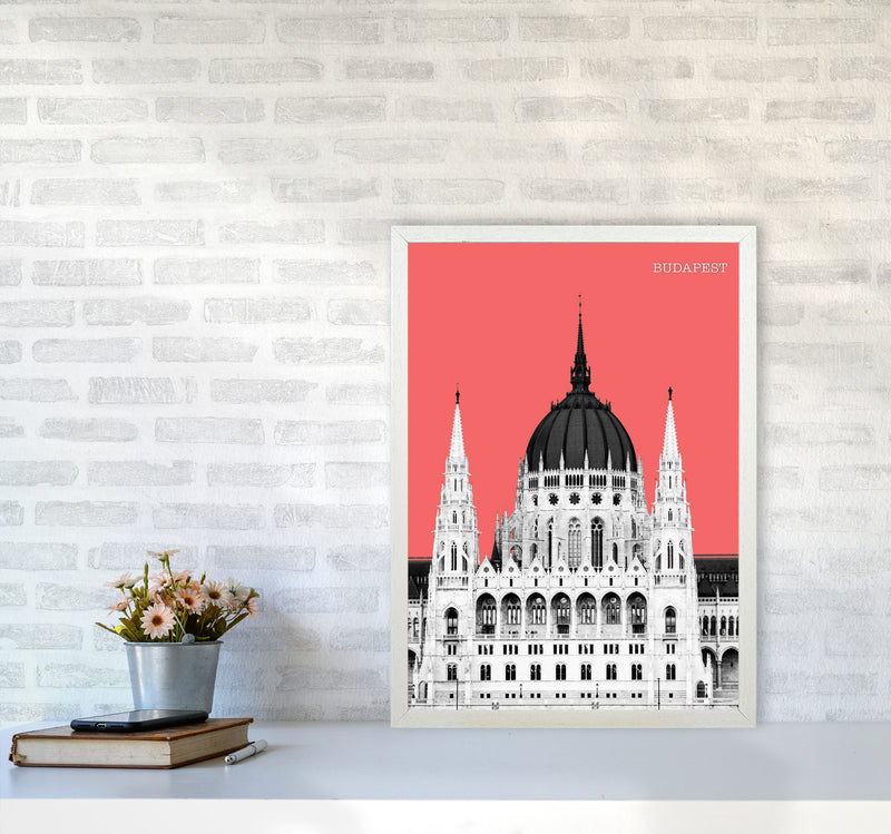 Halftone Budapest Red Art Print by Jason Stanley A2 Oak Frame