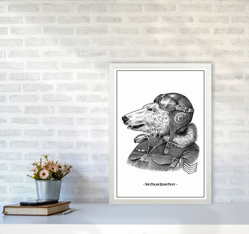 The Poler Bear Pilot Art Print by Jason Stanley A2 Oak Frame