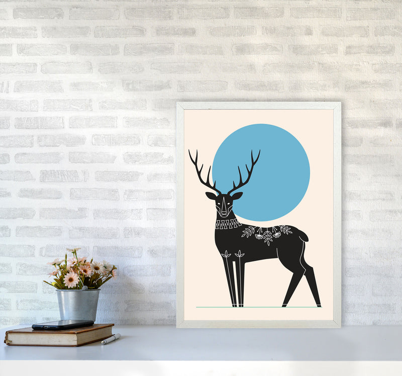 Blue Moonlight Deer Art Print by Jason Stanley A2 Oak Frame