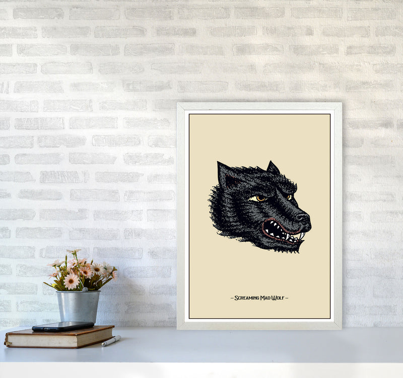 Screaming Mad Wolf Art Print by Jason Stanley A2 Oak Frame