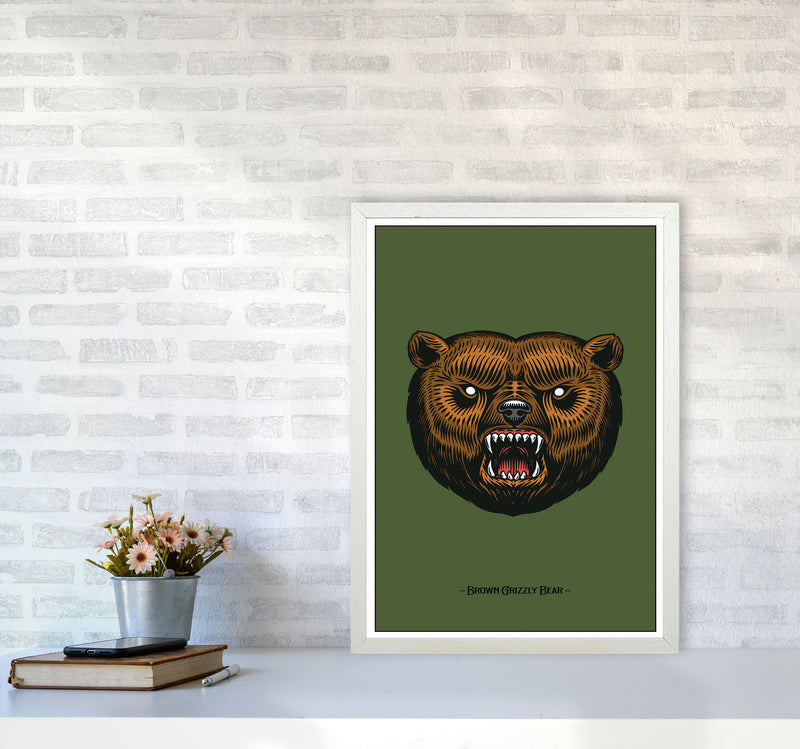 Brown Grizzly Bear Art Print by Jason Stanley A2 Oak Frame