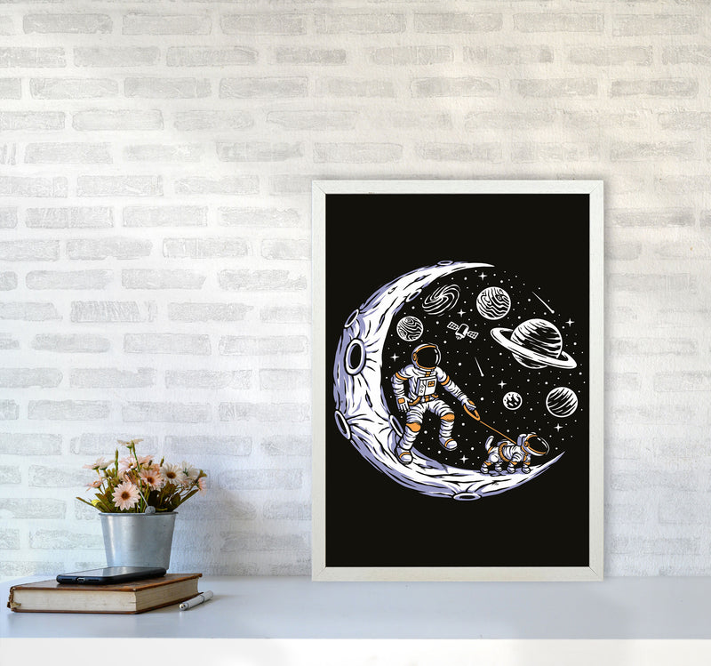 Doggie Moon Walks Art Print by Jason Stanley A2 Oak Frame