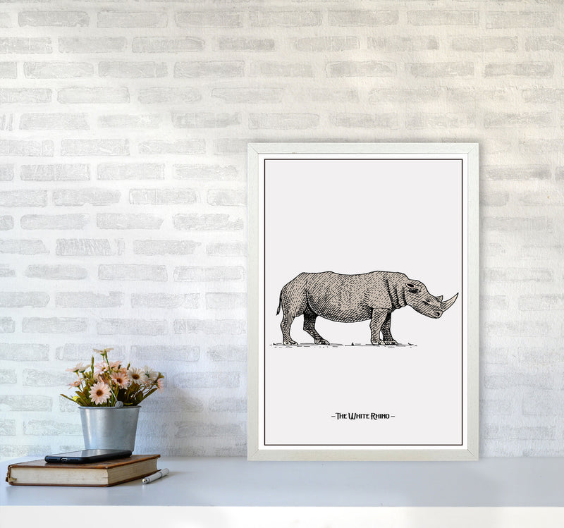 The White Rhino Art Print by Jason Stanley A2 Oak Frame