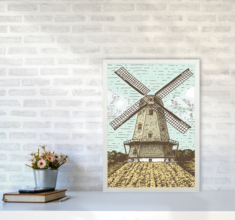 Vintage Windmill Art Print by Jason Stanley A2 Oak Frame