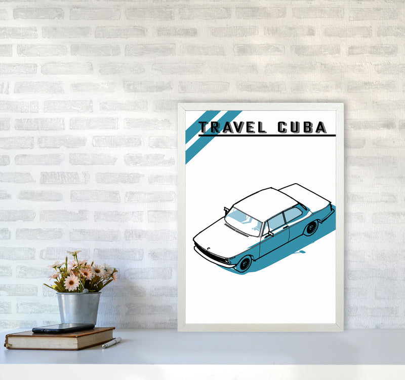 Travel Cuba Blue Car Art Print by Jason Stanley A2 Oak Frame