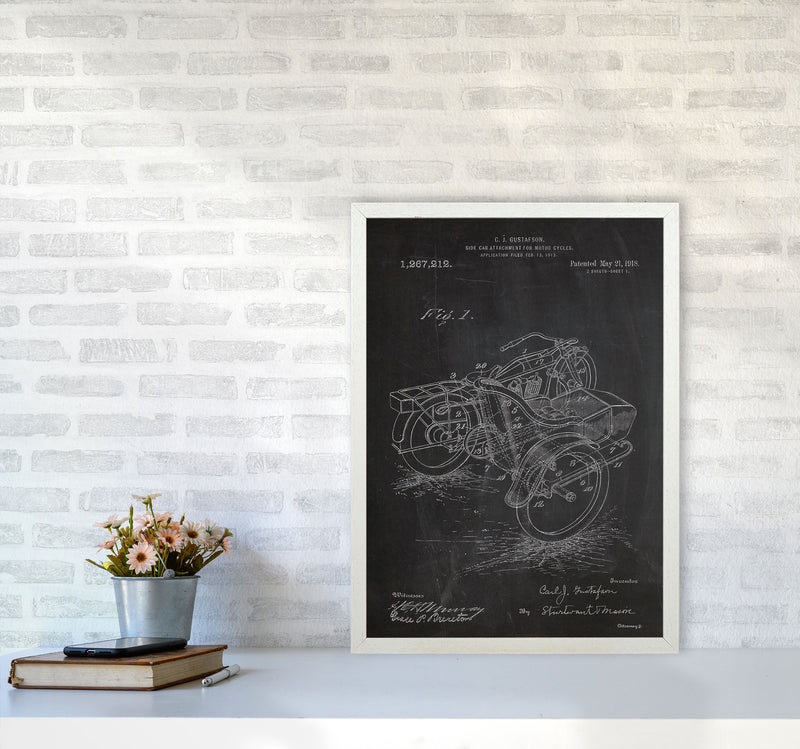 Motorcycle With Side Cart Patent Art Print by Jason Stanley A2 Oak Frame