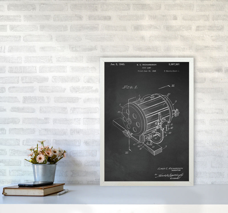 Cinema Spot Light Patent-Chalkboard Art Print by Jason Stanley A2 Oak Frame