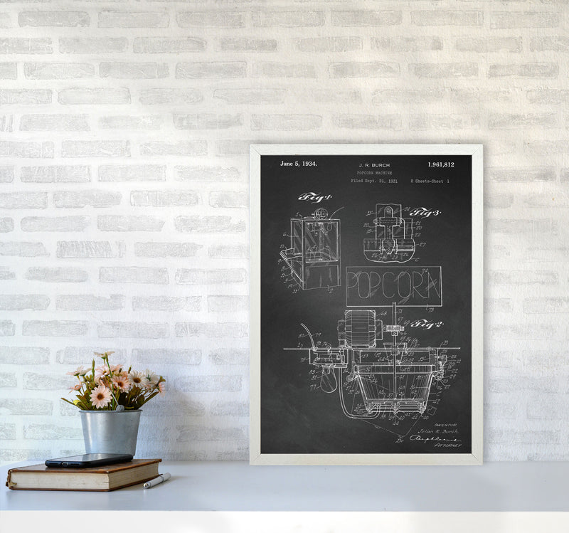 Popcorn Machine Patent 2-Chalkboard Art Print by Jason Stanley A2 Oak Frame