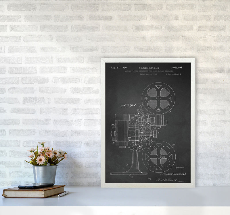 Motion Picture Projector Patent-Chalkboard Art Print by Jason Stanley A2 Oak Frame