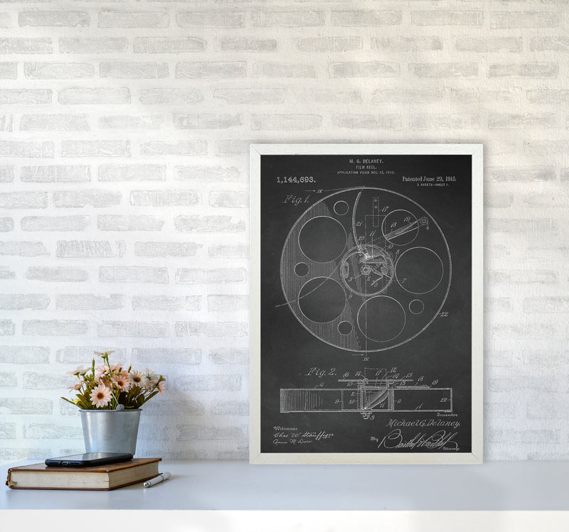 Film Reel Patent-Chalkboard Art Print by Jason Stanley A2 Oak Frame