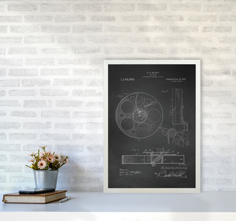Film Reel Patent 2-Chalkboard Art Print by Jason Stanley A2 Oak Frame