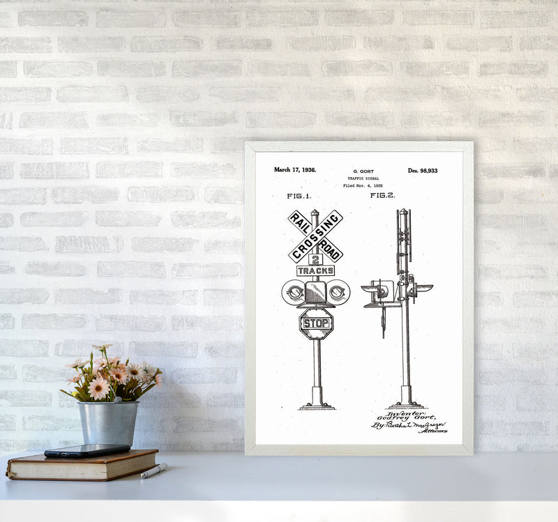 Rail Road Crossing Sign Patent Art Print by Jason Stanley A2 Oak Frame