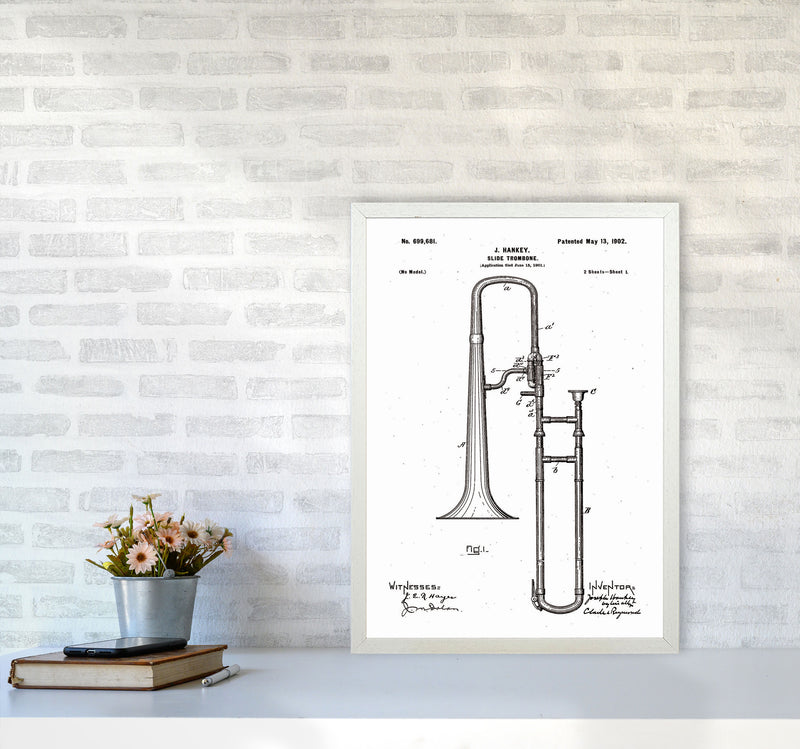 Slide Trombone Patent Art Print by Jason Stanley A2 Oak Frame