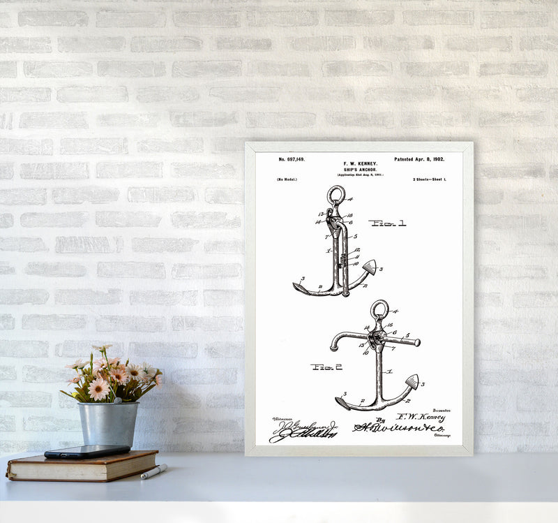 Anchor Patent White Art Print by Jason Stanley A2 Oak Frame