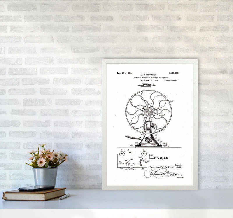 Electric Fan Patent Art Print by Jason Stanley A2 Oak Frame