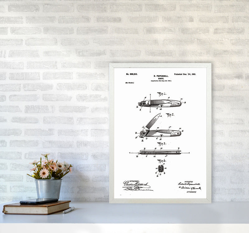 Pocket Knife Patent Art Print by Jason Stanley A2 Oak Frame