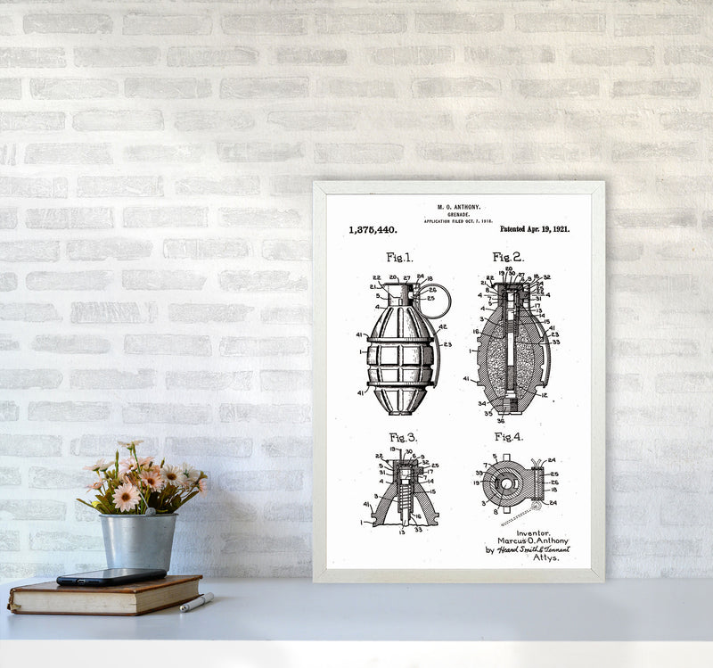 Grenade Patent Art Print by Jason Stanley A2 Oak Frame