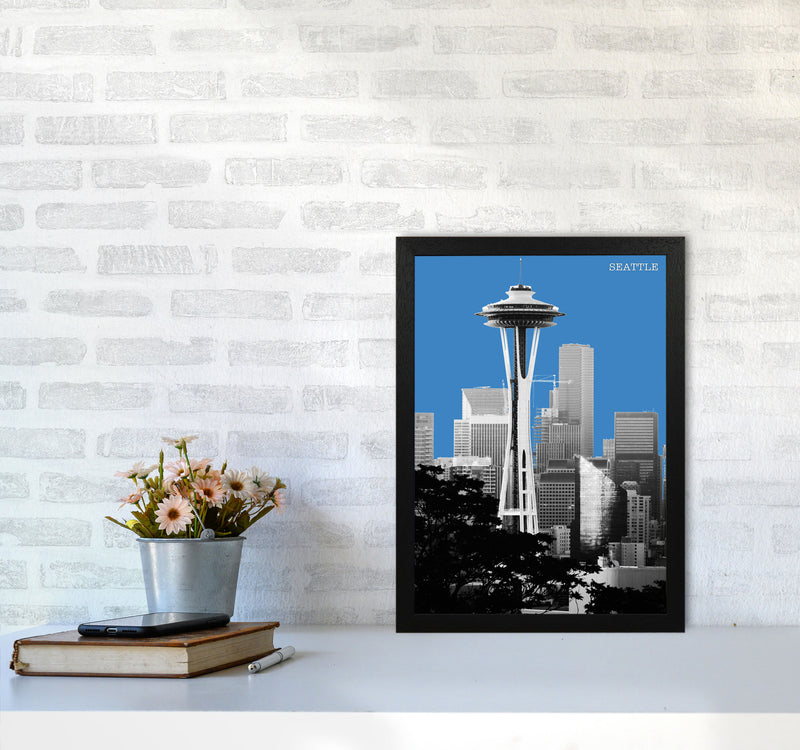 Halftone Seattle Blue Art Print by Jason Stanley A3 White Frame