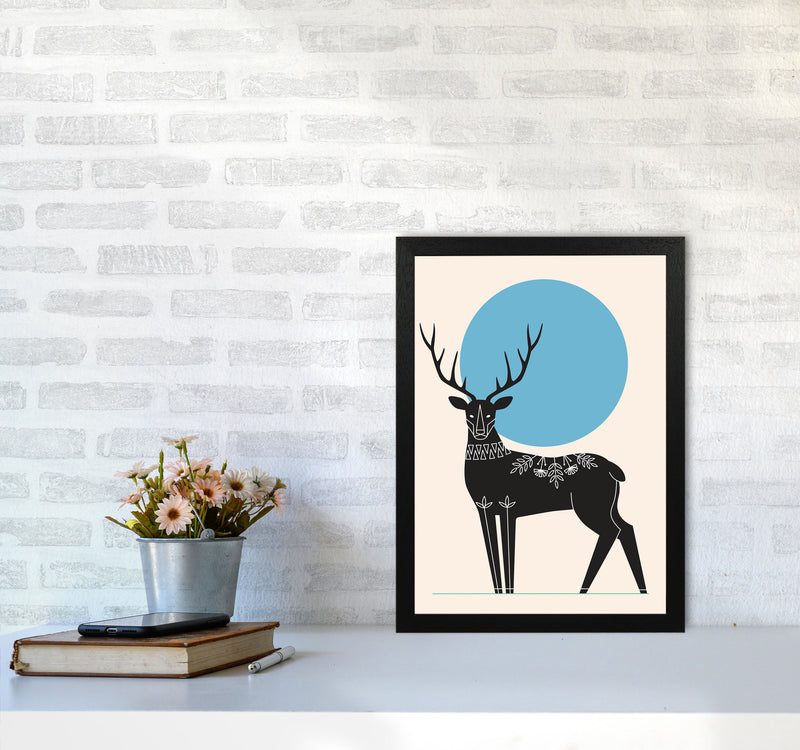 Blue Moonlight Deer Art Print by Jason Stanley A3 White Frame