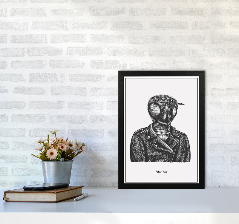 The Biker Bee Art Print by Jason Stanley A3 White Frame
