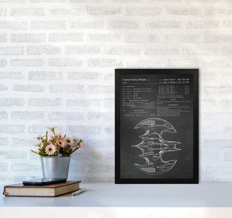 Batwing Patent Side View- Chalkboard Art Print by Jason Stanley A3 White Frame