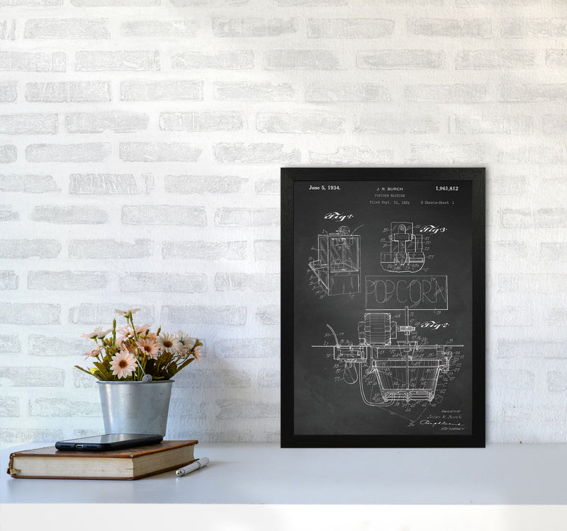 Popcorn Machine Patent 2-Chalkboard Art Print by Jason Stanley A3 White Frame