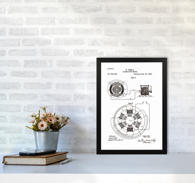 Tesla Alternating Motor Patent Art Print by Jason Stanley A3 White Frame
