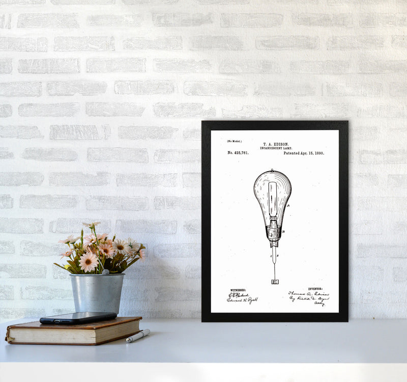 Incandescent Light Bulb Patent Art Print by Jason Stanley A3 White Frame