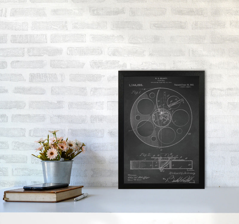 Film Reel Patent-Chalkboard Art Print by Jason Stanley A3 White Frame