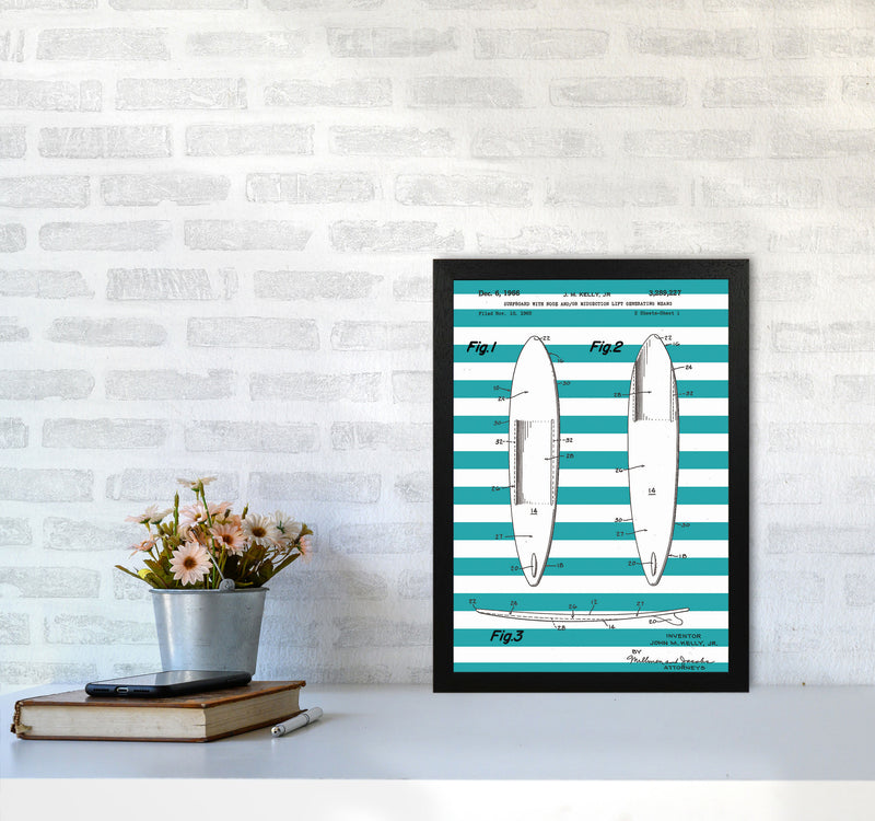 Surfboard Patent Stripe Art Print by Jason Stanley A3 White Frame