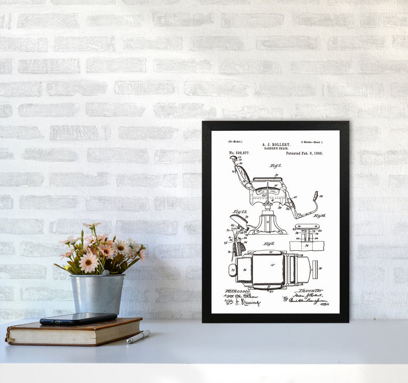 Barber Chair Patent Art Print by Jason Stanley A3 White Frame