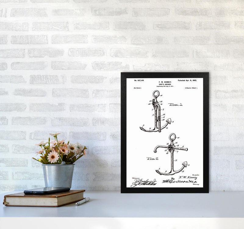 Anchor Patent White Art Print by Jason Stanley A3 White Frame